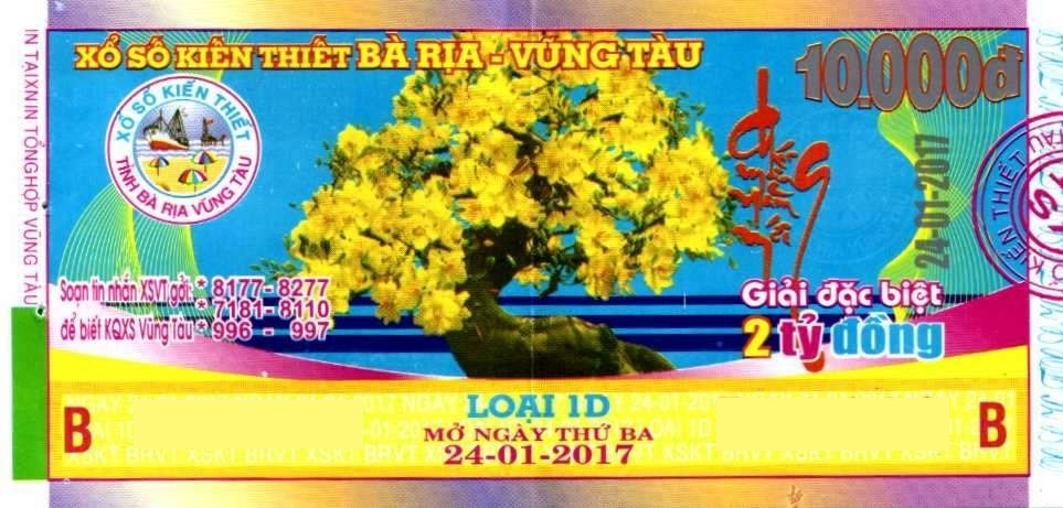 Giải đặc biệt Kỳ vé 1D mở thưởng ngày 24/01/2017