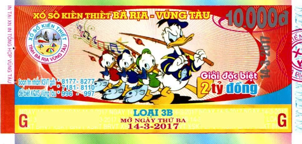 Giải đặc biệt Kỳ vé 3B mở thưởng ngày 14/03/2017