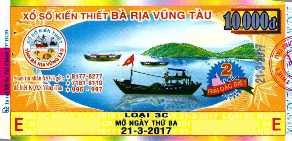 Giải đặc biệt Kỳ vé 3C mở thưởng ngày 21/03/2017