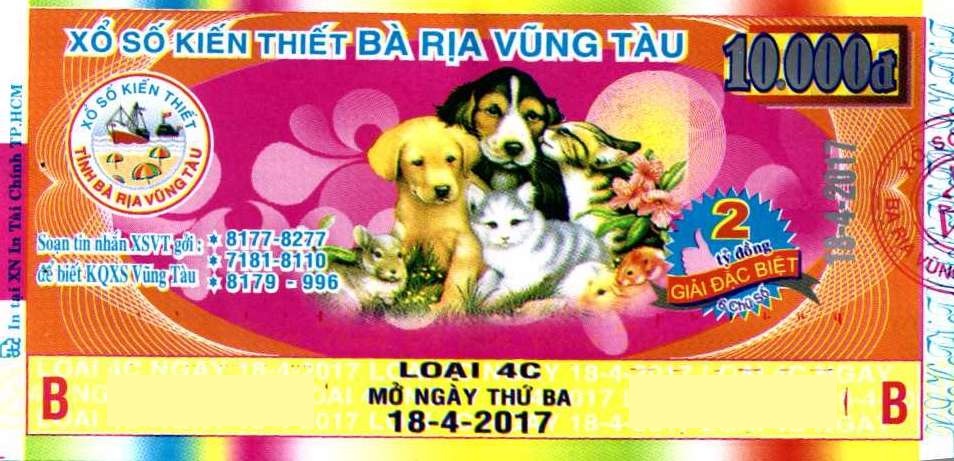 Giải đặc biệt Kỳ vé 4C mở thưởng ngày 18/04/2017
