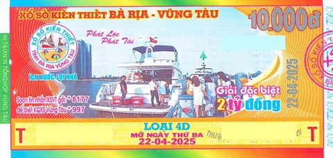 Giải đặc biệt Kỳ vé 4D mở thưởng ngày 22/04/2025