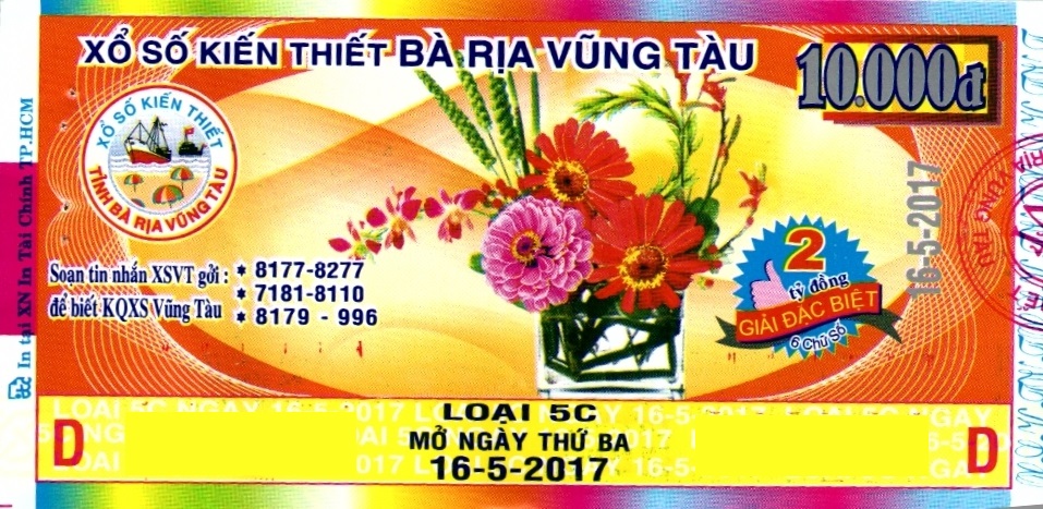 Giải đặc biệt Kỳ vé 5C mở thưởng ngày 16/05/2017