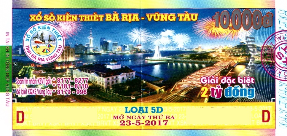 Giải đặc biệt Kỳ vé 5D mở thưởng ngày 23/05/2017