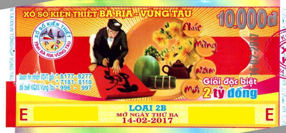 Giải đặc biệt Kỳ vé 2B mở thưởng ngày 14/02/2017