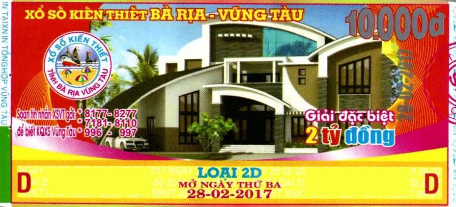 Giải đặc biệt Kỳ vé 2D mở thưởng ngày 28/02/2017