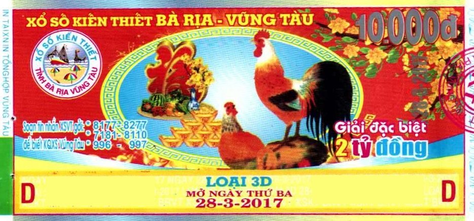 Giải đặc biệt Kỳ vé 3D mở thưởng ngày 28/03/2017