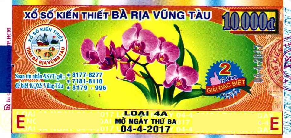 Thông tin trúng thưởng Kỳ vé 4A mở thưởng ngày 04/04/2017