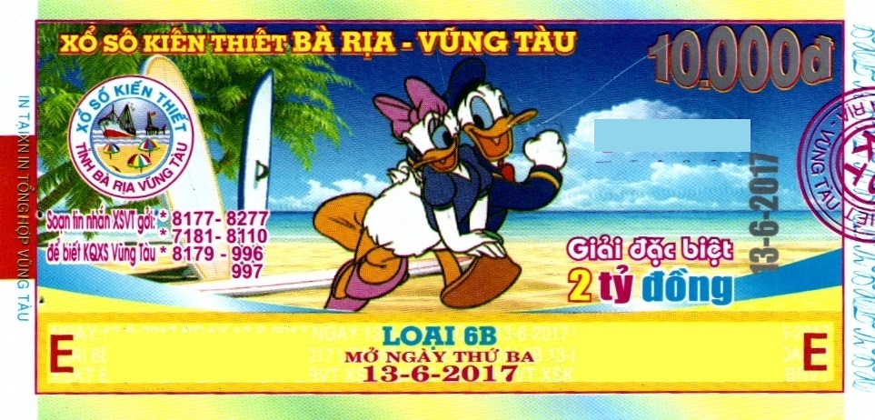 Giải đặc biệt Kỳ vé 6B mở thưởng ngày 13/06/2017