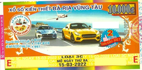 Giải đặc biệt Kỳ vé 3C mở thưởng ngày 15/03/2022