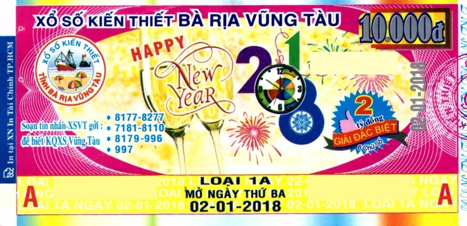 Giải đặc biệt Kỳ vé 1A mở thưởng ngày 02/01/2018