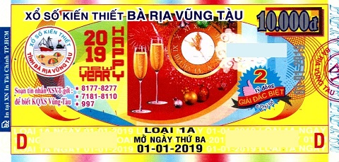 Giải đặc biệt Kỳ vé 1A mở thưởng ngày 01/01/2019