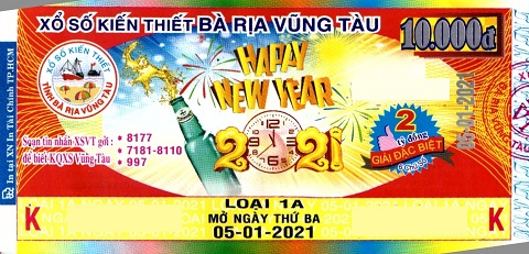 Giải đặc biệt Kỳ vé 1A mở thưởng ngày 05/01/2021