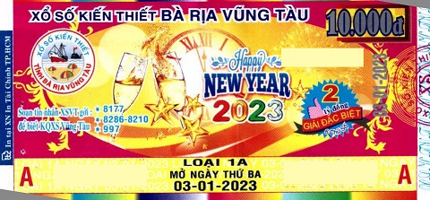 Giải đặc biệt Kỳ vé 1A mở thưởng ngày 03/01/2023