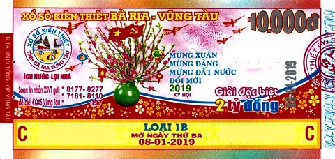Giải đặc biệt Kỳ vé 1B mở thưởng ngày 08/01/2019