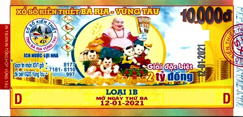 Giải đặc biệt Kỳ vé 1B mở thưởng ngày 12/01/2021