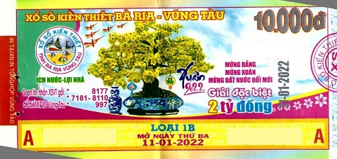 Giải đặc biệt Kỳ vé 1B mở thưởng ngày 11/01/2022