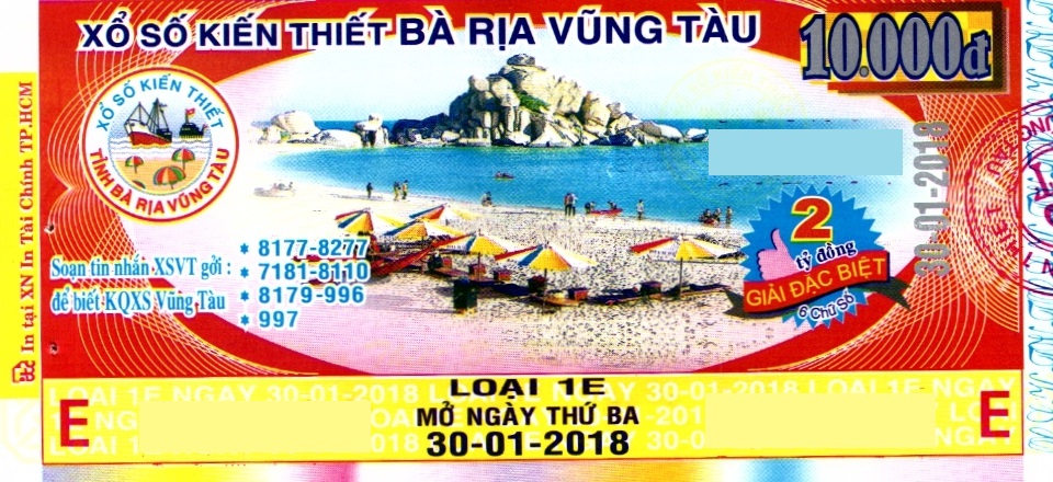 Giải đặc biệt Kỳ vé 1E mở thưởng ngày 30/01/2018
