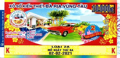 Giải đặc biệt Kỳ vé 2A mở thưởng ngày 02/02/2021