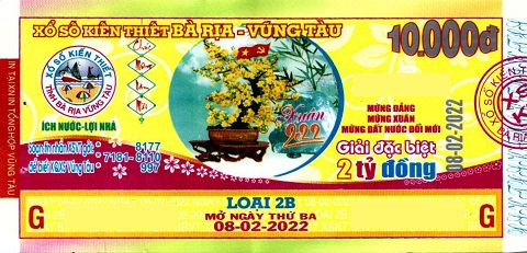 Giải đặc biệt Kỳ vé 2B mở thưởng ngày 08/02/2022