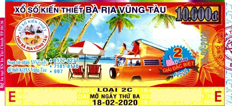 Giải đặc biệt Kỳ vé 2C mở thưởng ngày 18/02/2020