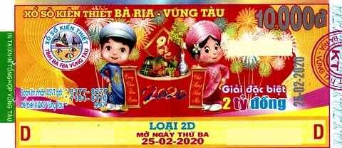 Giải đặc biệt Kỳ vé 2D mở thưởng ngày 25/02/2020