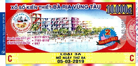 Giải đặc biệt Kỳ vé 3A mở thưởng ngày 05/03/2019