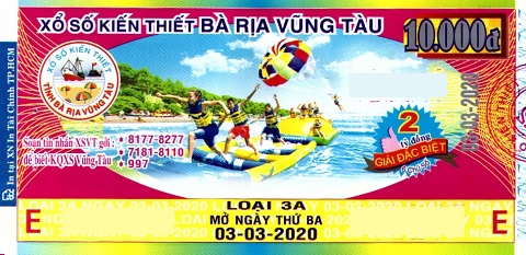 Giải đặc biệt Kỳ vé 3A mở thưởng ngày 03/03/2020