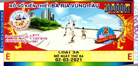 Giải đặc biệt Kỳ vé 3A mở thưởng ngày 02/03/2021