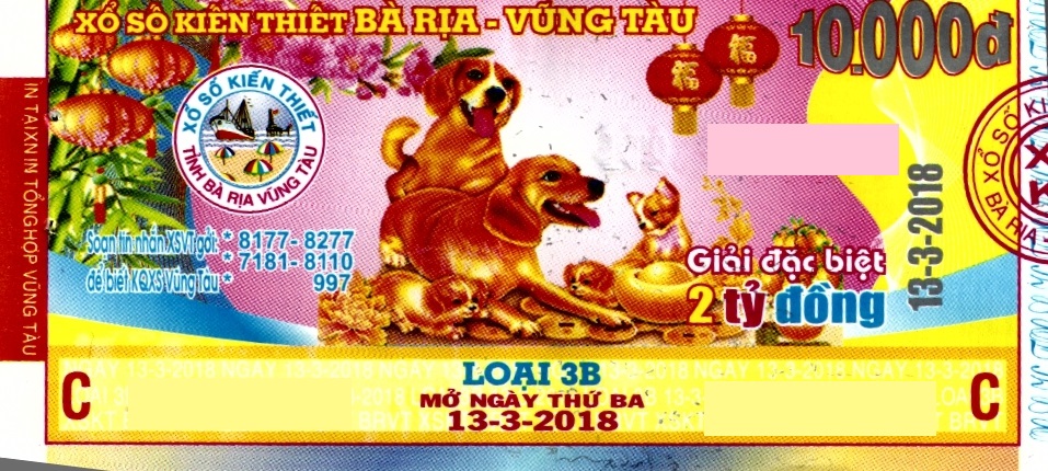 Giải đặc biệt Kỳ vé 3B mở thưởng ngày 13/03/2018