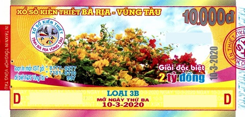 Giải đặc biệt Kỳ vé 3B mở thưởng ngày 10/03/2020