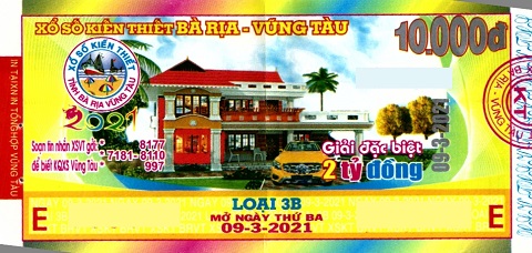 Giải đặc biệt Kỳ vé 3B mở thưởng ngày 09/03/2021