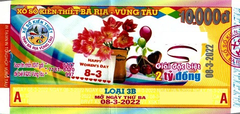 Giải đặc biệt Kỳ vé 3B mở thưởng ngày 08/03/2022