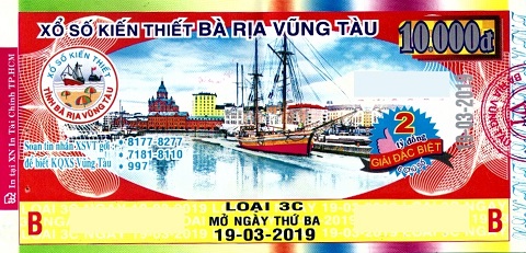 Giải đặc biệt Kỳ vé 3C mở thưởng ngày 19/03/2019