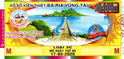Giải đặc biệt Kỳ vé 3C mở thưởng ngày 17/03/2020