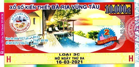 Giải đặc biệt Kỳ vé 3C mở thưởng ngày 16/03/2021