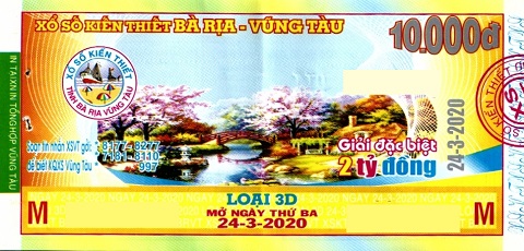 Giải đặc biệt Kỳ vé 3D mở thưởng ngày 24/03/2020