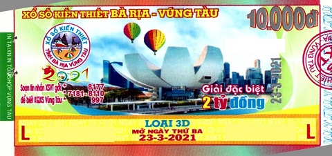 Giải đặc biệt Kỳ vé 3D mở thưởng ngày 23/03/2021