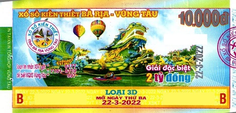 Giải đặc biệt Kỳ vé 3D mở thưởng ngày 22/03/2022