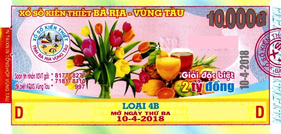 Giải đặc biệt Kỳ vé 4B mở thưởng ngày 10/04/2018