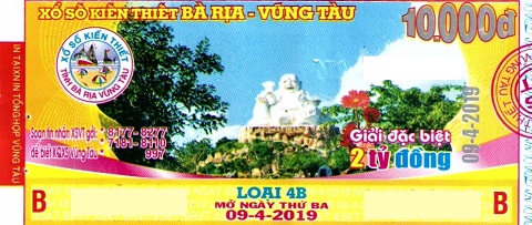 Giải đặc biệt Kỳ vé 4B mở thưởng ngày 09/04/2019