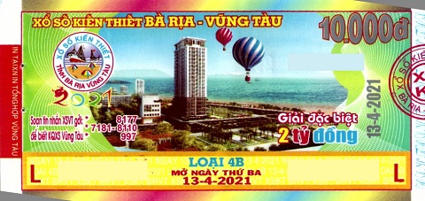 Giải đặc biệt Kỳ vé 4B mở thưởng ngày 13/04/2021