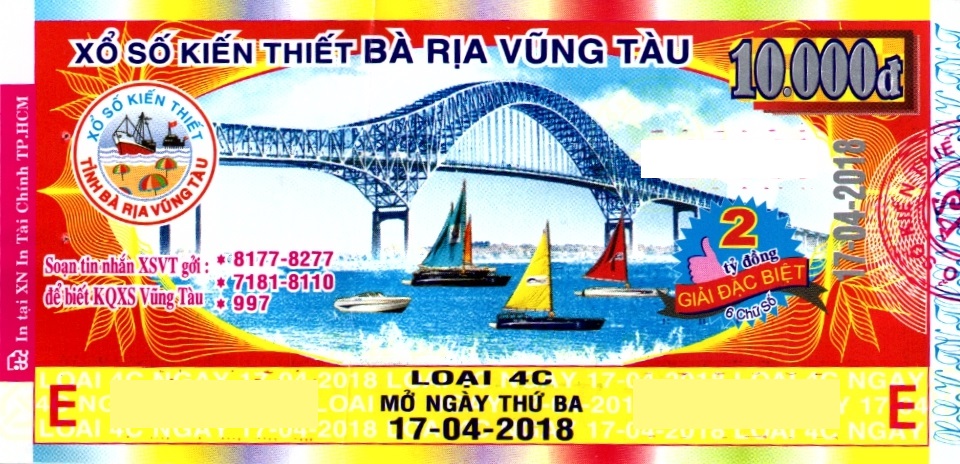 Giải đặc biệt Kỳ vé 4C mở thưởng ngày 17/04/2018