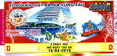 Giải đặc biệt Kỳ vé 4C mở thưởng ngày 16/04/2019
