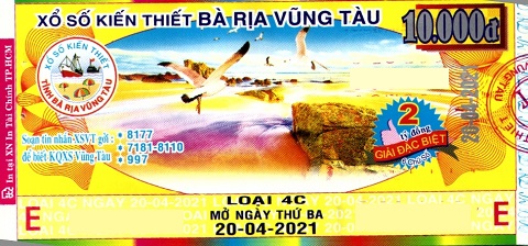 Giải đặc biệt Kỳ vé 4C mở thưởng ngày 20/04/2021