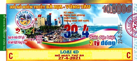 Giải đặc biệt Kỳ vé 4D mở thưởng ngày 27/04/2021