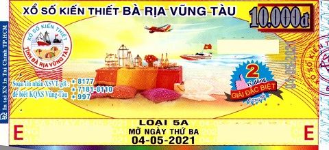 Giải đặc biệt Kỳ vé 5A mở thưởng ngày 04/05/2021