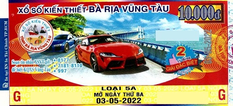 Giải đặc biệt Kỳ vé 5A mở thưởng ngày 03/05/2022