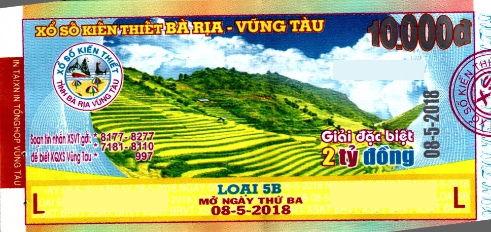 Giải đặc biệt Kỳ vé 5B mở thưởng ngày 08/05/2018
