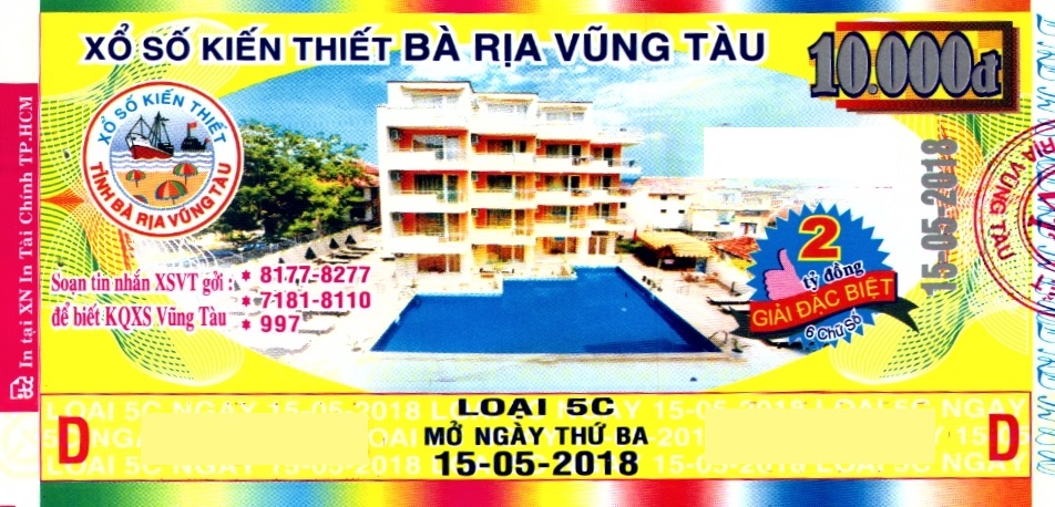 Giải đặc biệt Kỳ vé 5C mở thưởng ngày 15/05/2018
