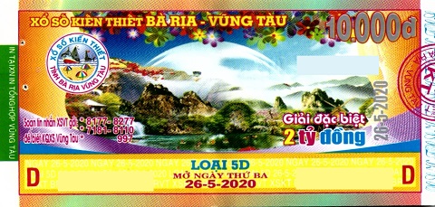 Giải đặc biệt Kỳ vé 5D mở thưởng ngày 26/05/2020